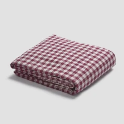Clearance Berry Gingham 100% Linen Flat Sheet Gingham Bedding|Linen Bedding