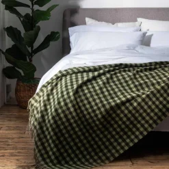 Best Botanical Green Gingham Wool Blanket Blankets & Throws|Blankets & Throws