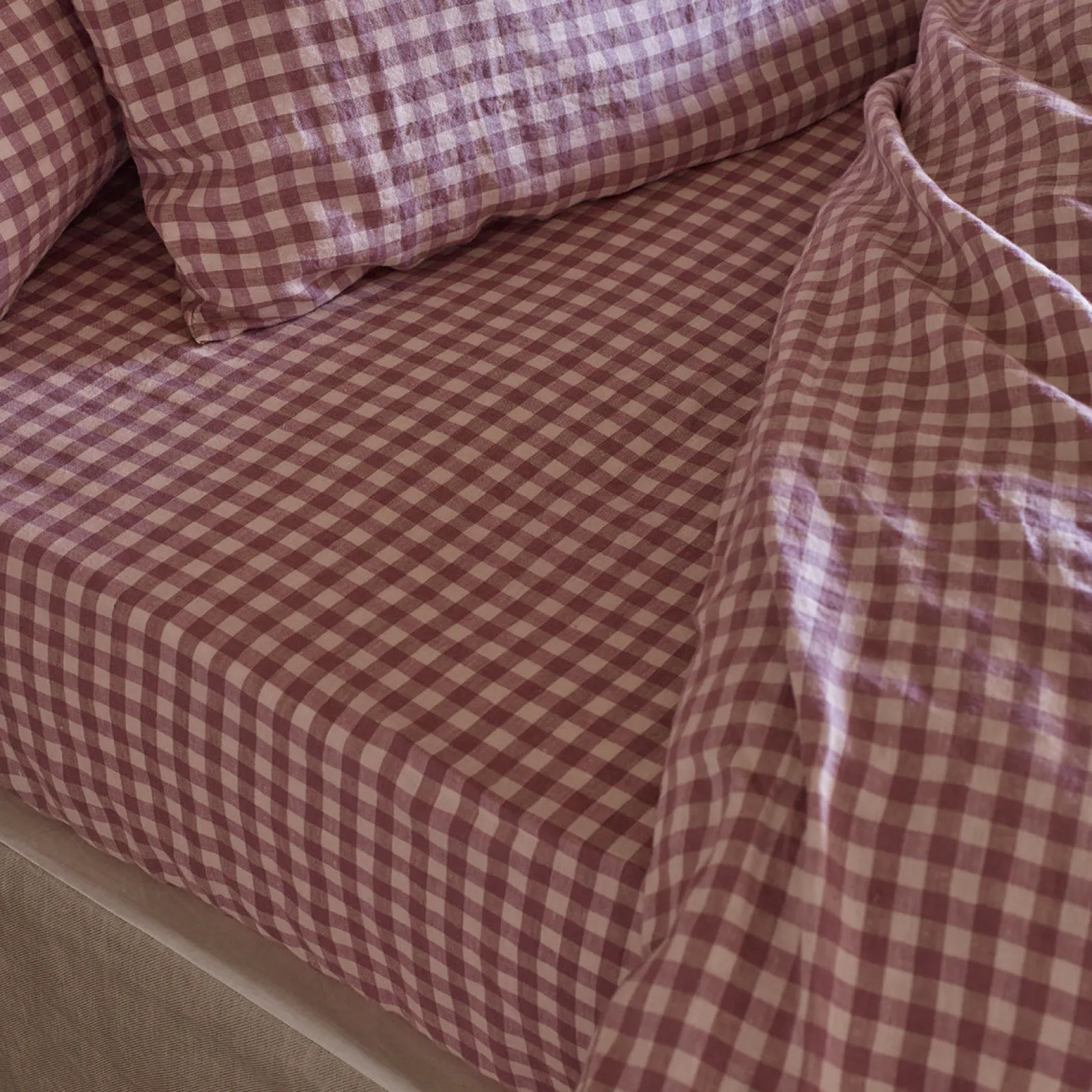 Hot 100% Linen Fitted Sheet Gingham Bedding|Fitted Sheets