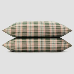 Hot Fern Green Dallington Plaid Linen Blend Pillowcase (Pair) Linen Bedding|Pillowcases