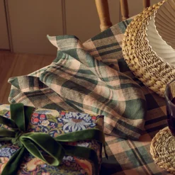 Best Fern Green Dallington Plaid 100% Linen Napkins Set of 4 Table Linens