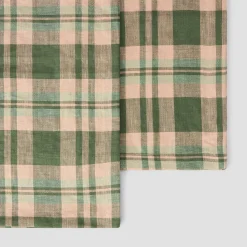 Best Fern Green Dallington Plaid 100% Linen Napkins Set of 4 Table Linens