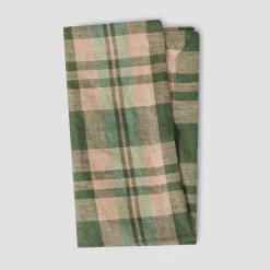 Best Fern Green Dallington Plaid 100% Linen Napkins Set of 4 Table Linens