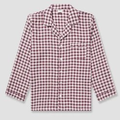 Men's Berry Gingham Pajama Shirt Linen Pajamas|Gingham Pajamas