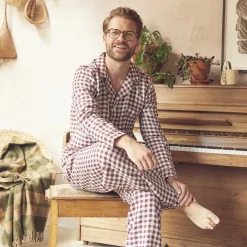 Hot Men's Berry Gingham Pajama Pants Linen Pajamas|Gingham Pajamas