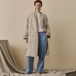 Mushroom Gingham Linen Housecoat Women Linen Pajamas|Linen Pajamas
