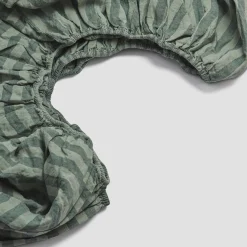Best Pine Green Stripe 100% Linen Fitted Sheet Striped Bedding|Linen Bedding