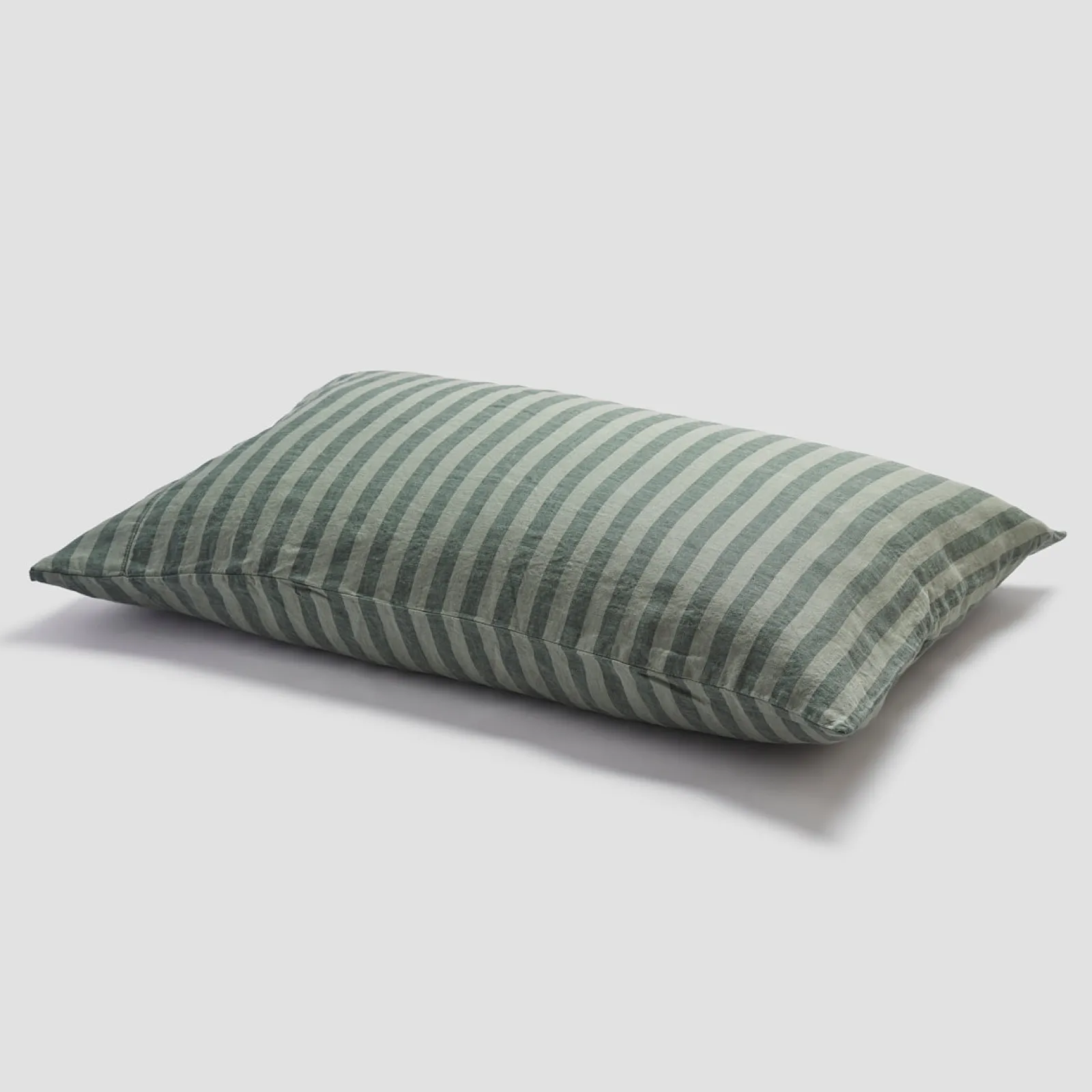 Online Pine Green Stripe 100% Linen Pillowcases (Pair) Striped Bedding|Linen Bedding