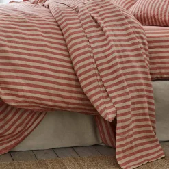 Linen Blend Flat Sheet Striped Bedding|Linen Bedding