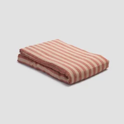 Outlet Sandstone Red Stripe 100% Linen Flat Sheet Striped Bedding|Linen Bedding