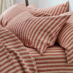 Online Sandstone Red Stripe 100% Linen Pillowcases (Pair) Striped Bedding|Pillowcases