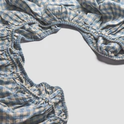 Clearance Linen Blend Fitted Sheet Gingham Bedding|Linen Bedding