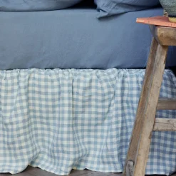 Linen Blend Bed Skirt Gingham Bedding|Bed Skirts