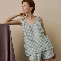 Sale Linen Cami Set Women Linen Pajamas|Gingham Pajamas