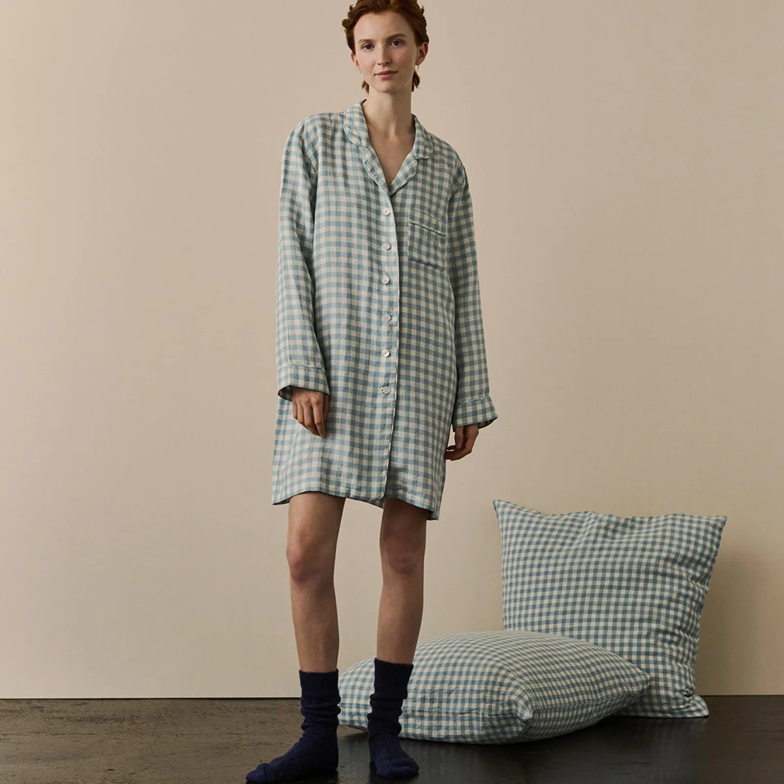 Discount Linen Night Shirt Women Night Dresses|Gingham Pajamas